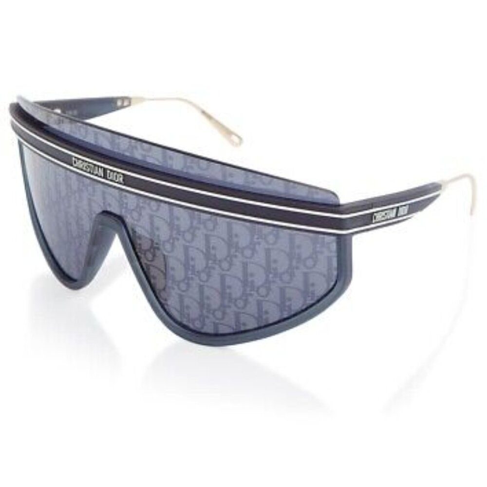 CHRISTIAN DIOR DIORCLUB M2U 31B8 MASK SILVER MIRROR BLUE DIOR lOGO SUNGLASSES.